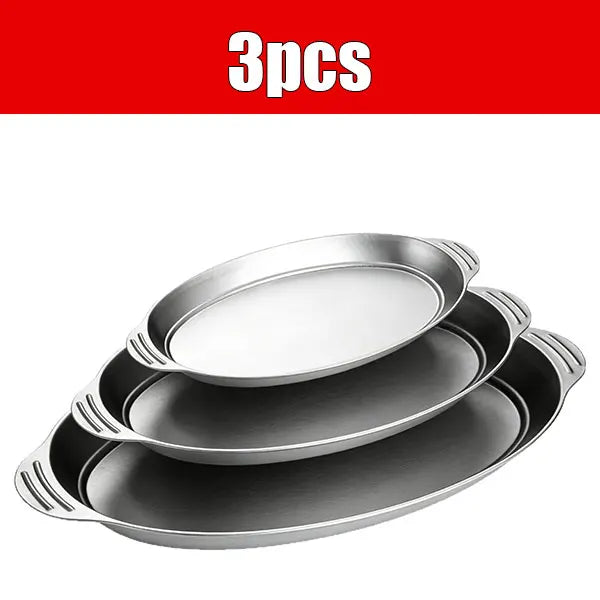 Stainless Steel Oval Serving Platter Set 3 or 6 Pcs – Heavy Duty Serving Platter Set Axl 3pcs