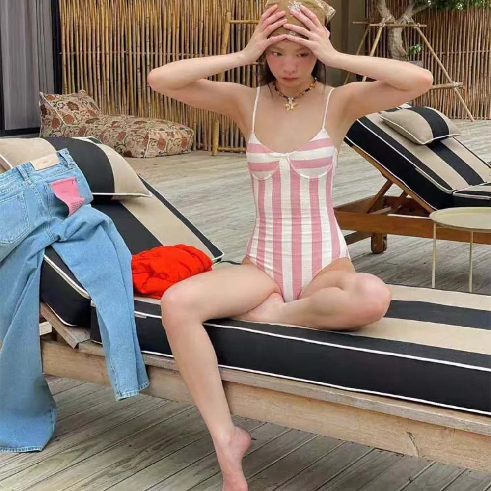Retro Stripe Women's Swimsuit | Belly Cover-Up Skirt Women's Swimsuit Axl XL