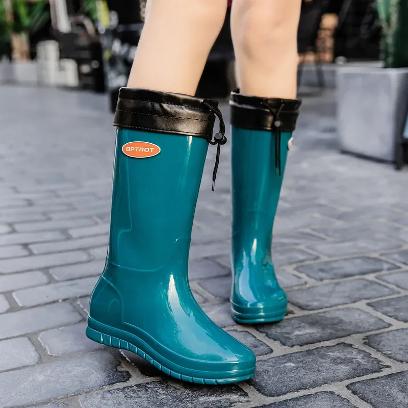 Women's Waterproof Mid-Calf Rain Boots – Slip-On Platform Women's Rain Boots Axl High-C Plush 36