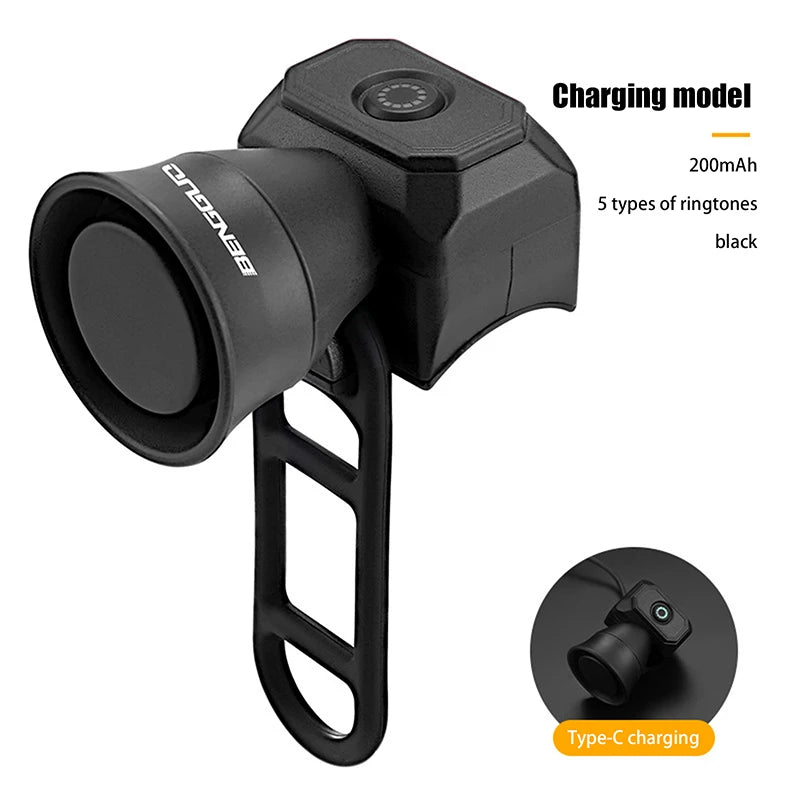 USB Rechargeable Electric Bike Bell – 120dB Waterproof Horn Electric Bike Bell Axl Charging model Black