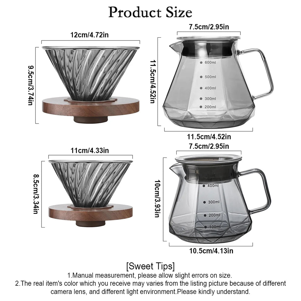 Leeseph Pour Over Coffee Maker – Walnut Handle & Glass Lid 13.5/20oz Pour Over Coffee Maker Axl