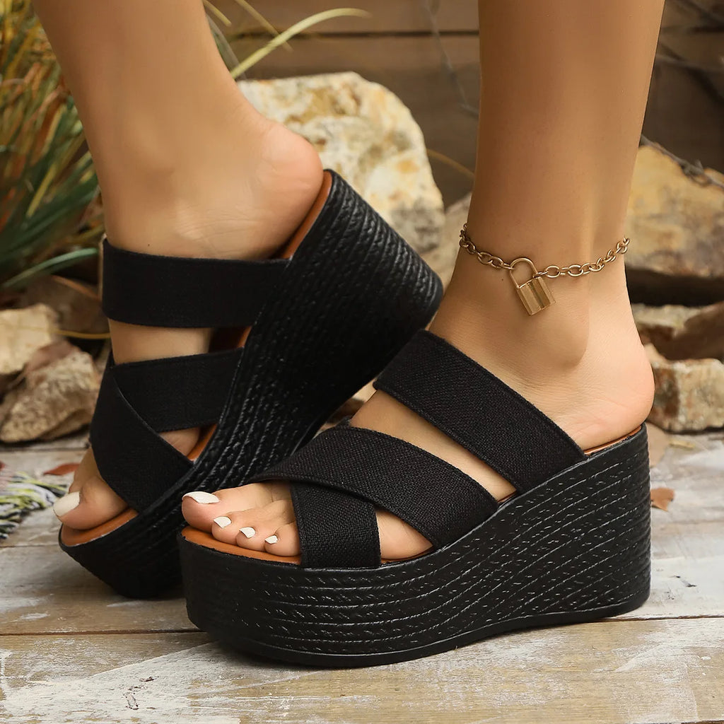 Women's Wedge Platform Sandals – High Heel Summer Slides Wedge Platform Sandals Axl B-Black 40