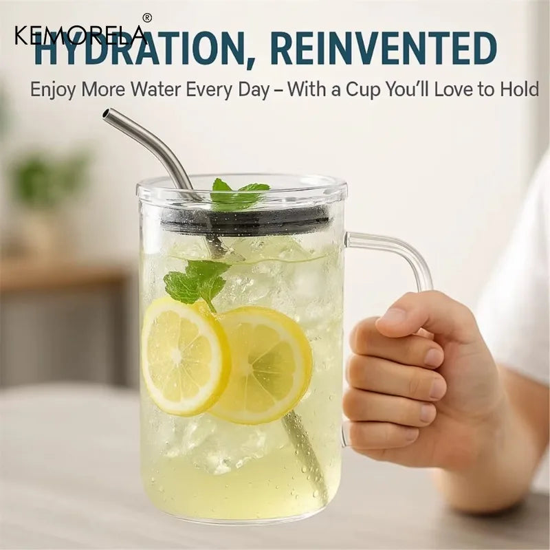 KEMORELA 1000ml Glass Tumbler with Lid & Straw | 1-2 Pack Glass Tumbler Axl