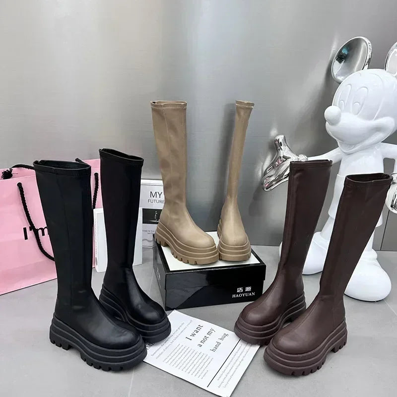 Women's Knee-High Platform Boots – Back Zip Plush Winter Booties Knee-High Boots Axl