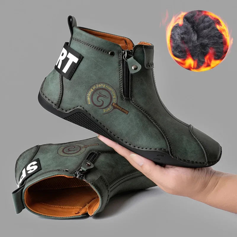 Men's British Chelsea Boots – Genuine Leather Winter Ankle Boots Men's Chelsea Boots Axl Green-Plush 41