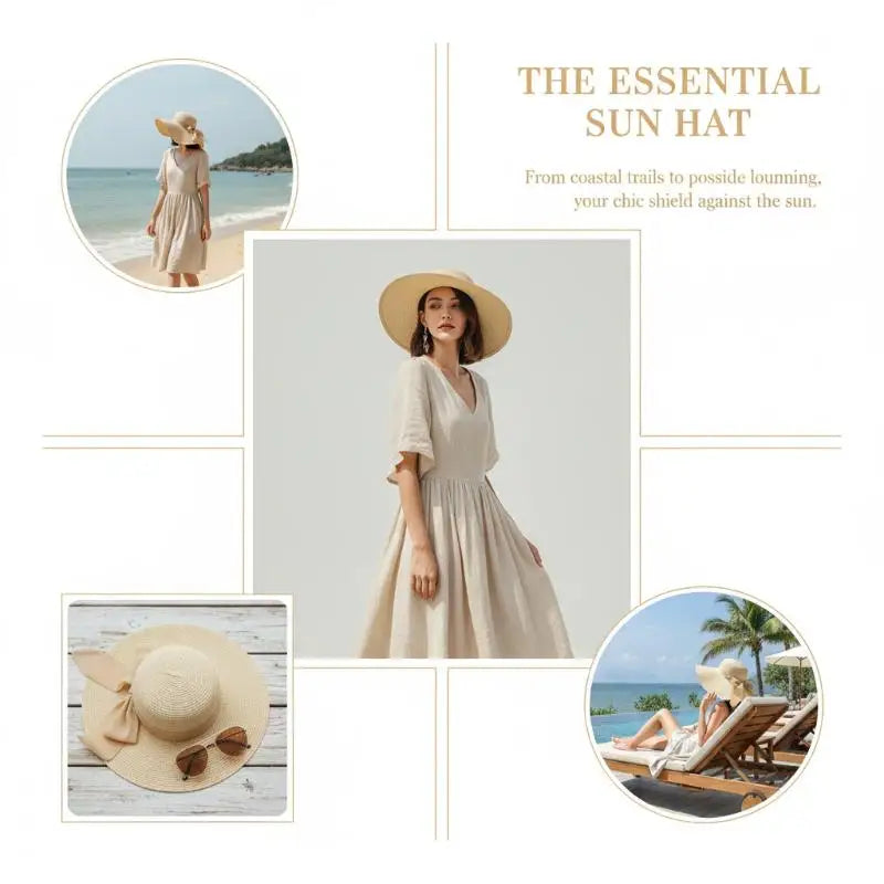 Women's Foldable Wide Brim Straw Sun Hat – UV Beach Travel Wide Brim Sun Hat Axl