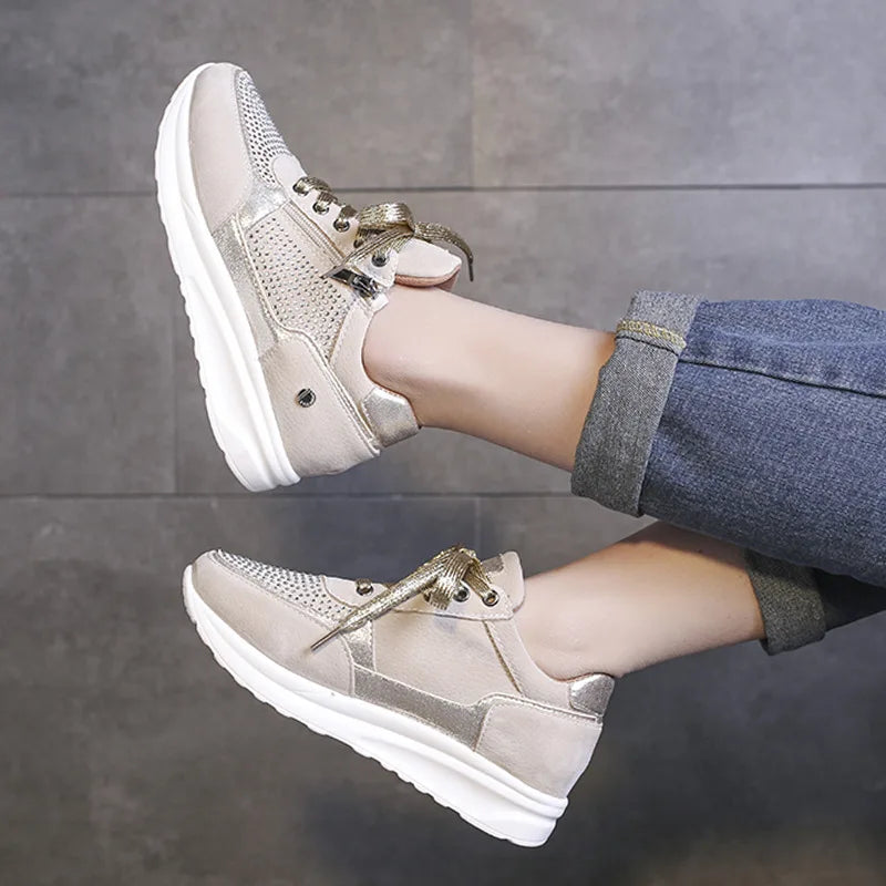 Women's Sequin Wedge Platform Sneakers – Non-Slip Lace-Up Wedge Platform Sneakers Axl