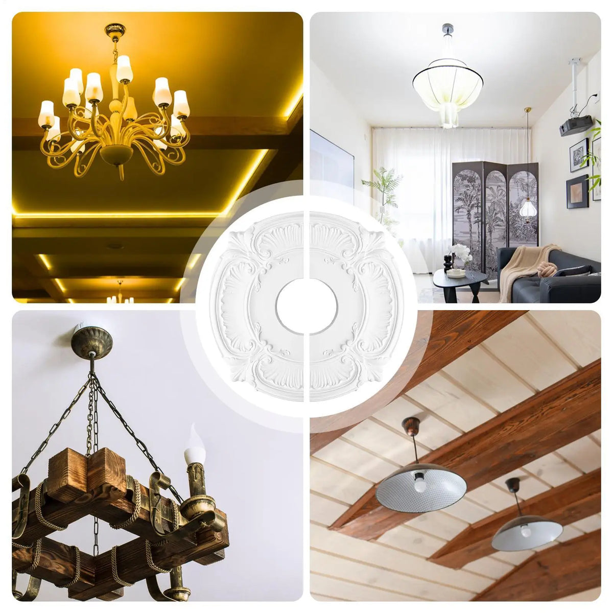 Split Ceiling Medallion – 12" PU Lamp Shade Trim Cover Ring Ceiling Medallion Axl