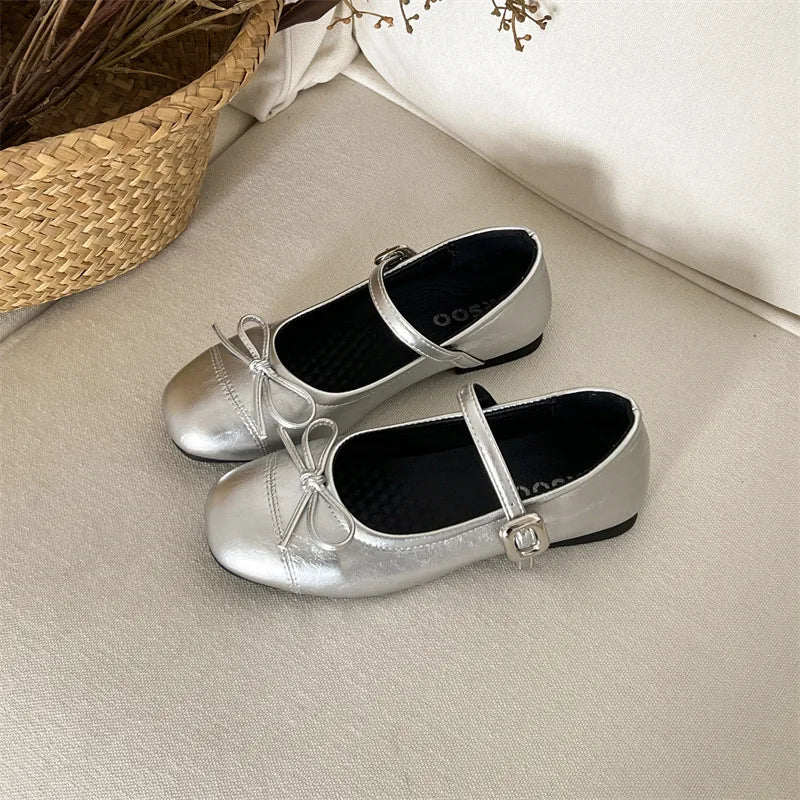 YBQJOO Women's Vintage Mary Jane Ballet Flats – Butterfly Knot Mary Jane Flats Axl 35 sliver