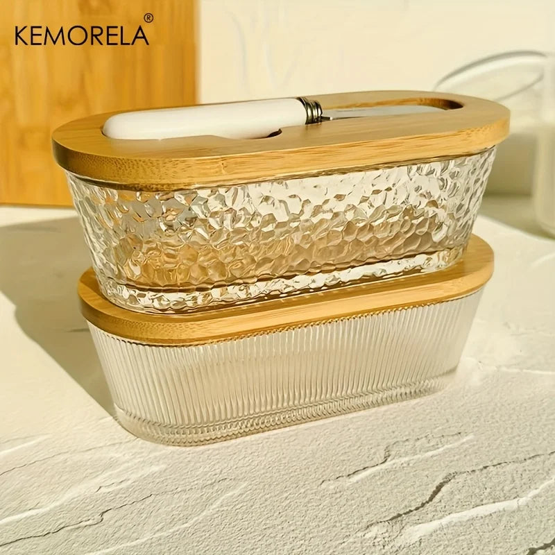 Glass Butter Dish with Sealed Lid | Elegant Golden Design Glass Butter Dish Axl