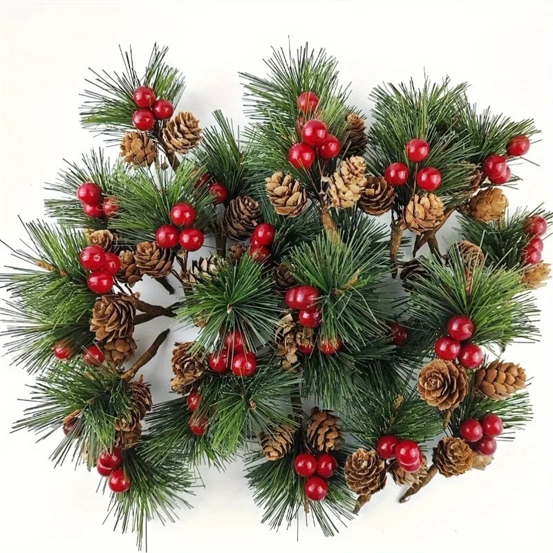 10 Artificial Pine Picks Red Berries & Pinecones – Xmas Wreaths Artificial Holiday Picks Axl