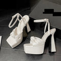 Women's Pleated Peep Toe High Heel Platform Sandals High Heel Sandals Axl White 41