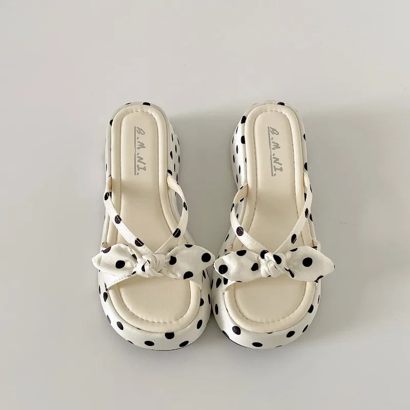Women's Polka Dot Platform Slides – Open Toe Beach Slippers Platform Slides Axl Beige 39