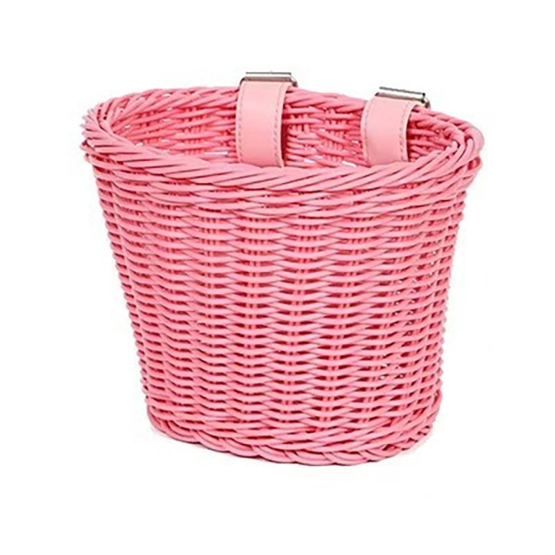 Waterproof Rattan Woven Bike Basket – Removable Front Handlebar Bike Handlebar Basket Axl 21x16x16 Pink