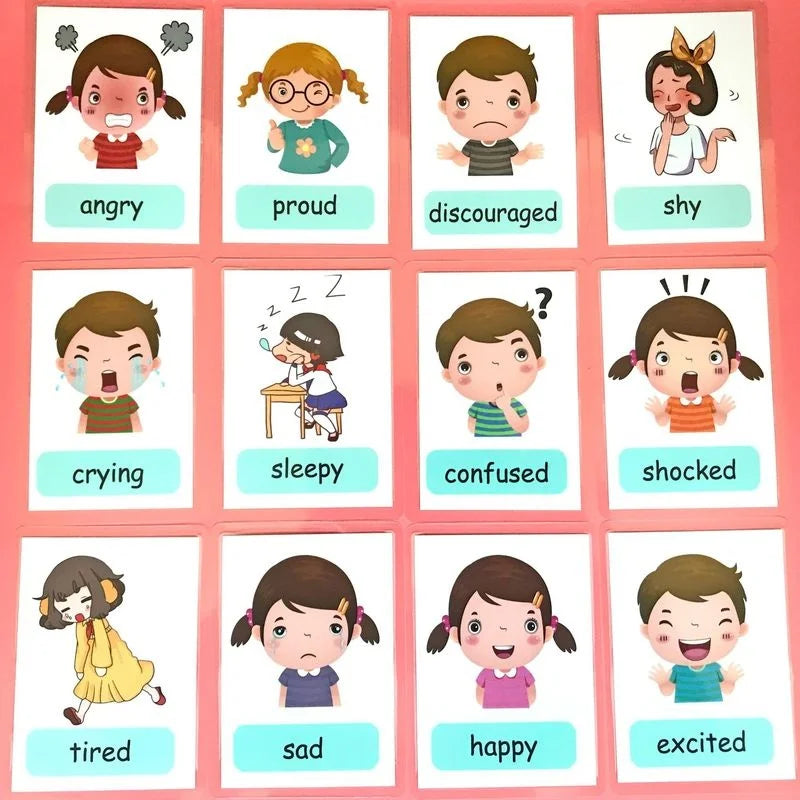 Montessori Emotion Flash Cards for Kids – 12-Piece Learning Set Educational Flash Cards Axl Emotion