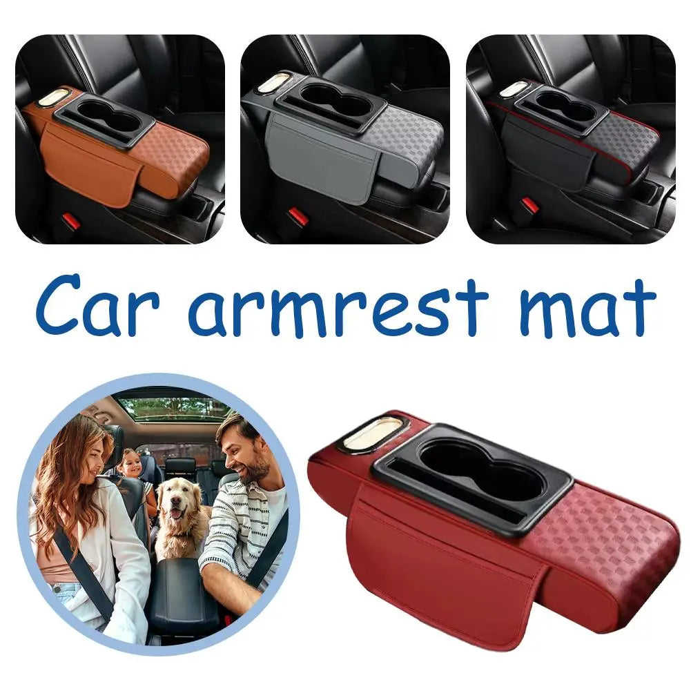 Car Armrest Cushion with Cup Holder & Tissue Pocket | Universal Car Armrest Cushion Axl
