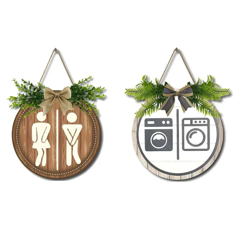 Rustic Round Wooden Sign – Funny Bathroom & Laundry Wall Decor Wooden Wall Sign Axl