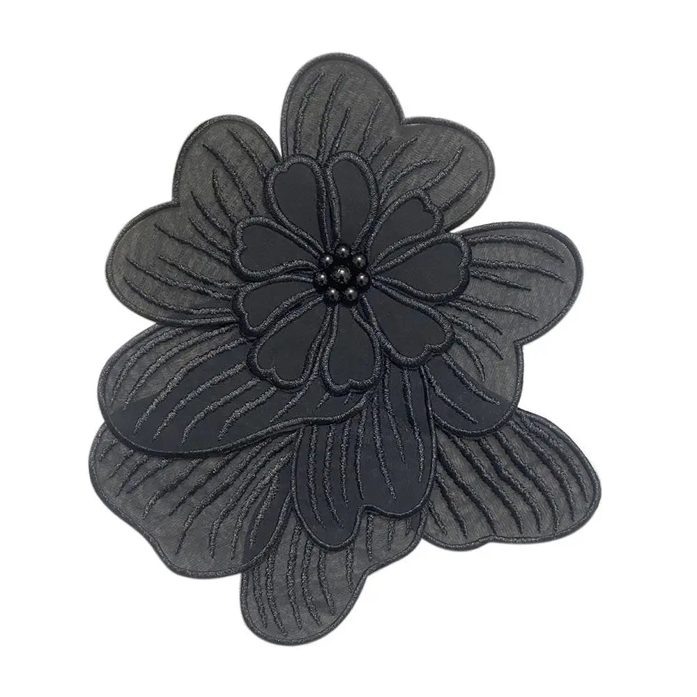 Handmade Pearl Flower Sew-On Embroidery Patches – White & Black Embroidery Sew-On Patch Axl Black