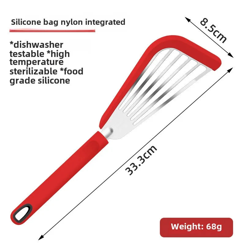 Stainless Steel Frying Spatula – Heat-Resistant Kitchen Turner Cooking Spatula Axl Red-silicone handle