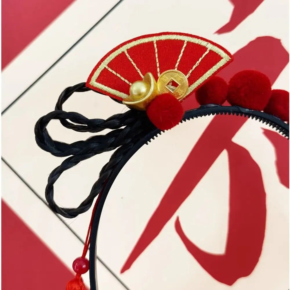 Girls Flower Braid Wig Headband – Chinese Style Hair Accessory Fashion Headband Axl