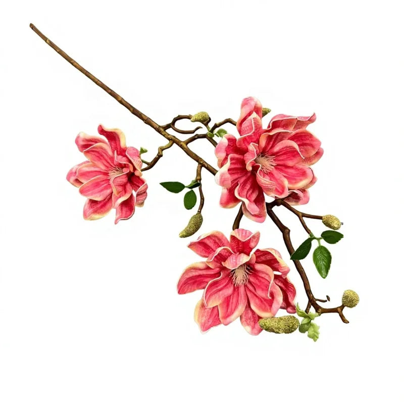3-Pack Artificial Magnolia Branches – Large 3-Head Floral Stems Artificial Flower Branch Axl