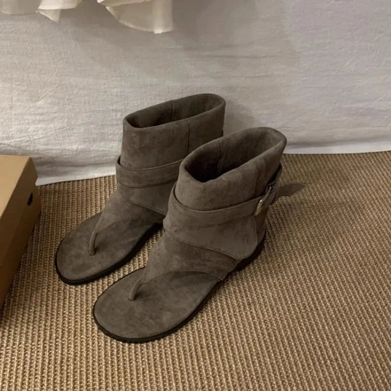 Women's Retro Hollow Ankle Boots – Square Heel Slip-On Sandal Women's Ankle Boots Axl