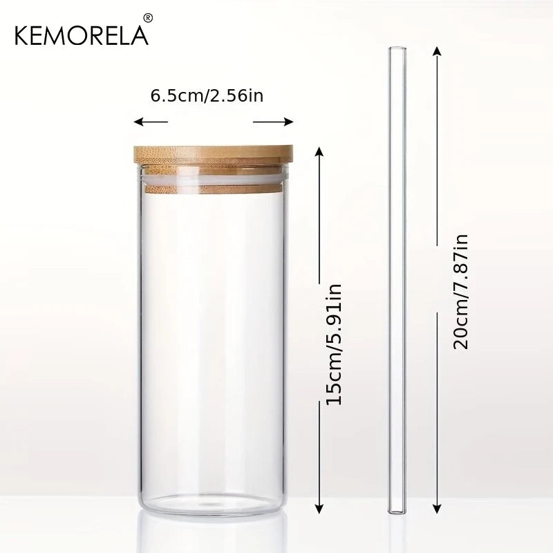 4-Pack 600ml Borosilicate Glass Tumblers with Bamboo Lids & Straws Glass Tumbler Set Axl