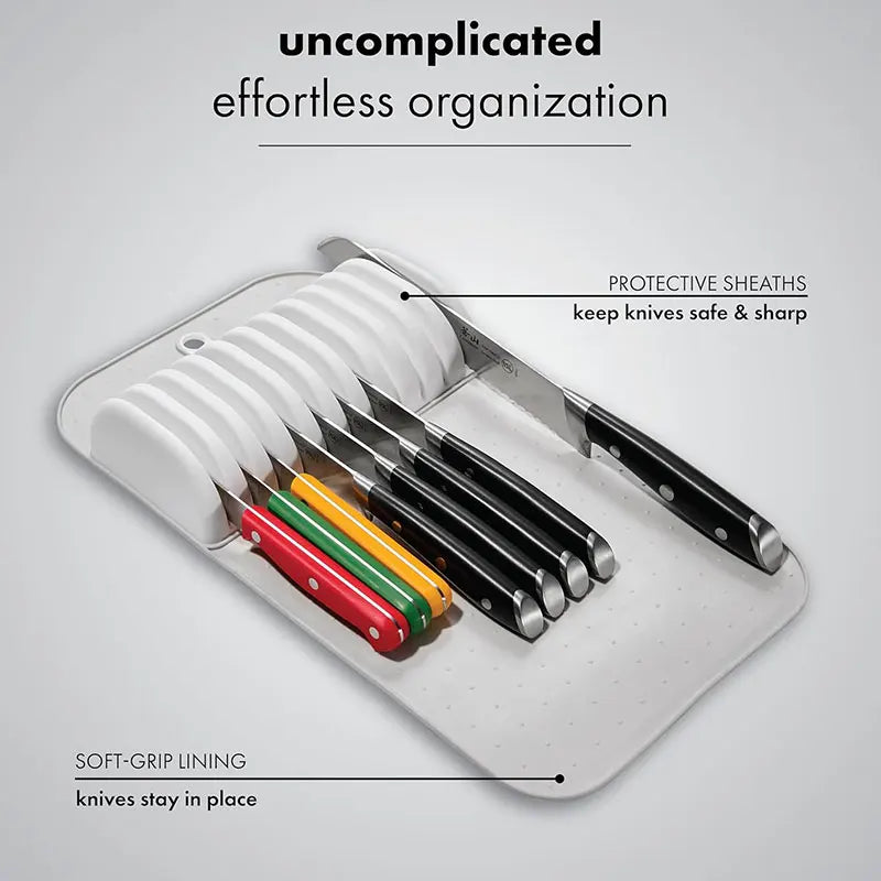 Non-Slip Knife Drawer Organizer Mat – 5 & 11 Slot Holder Knife Drawer Organizer Axl