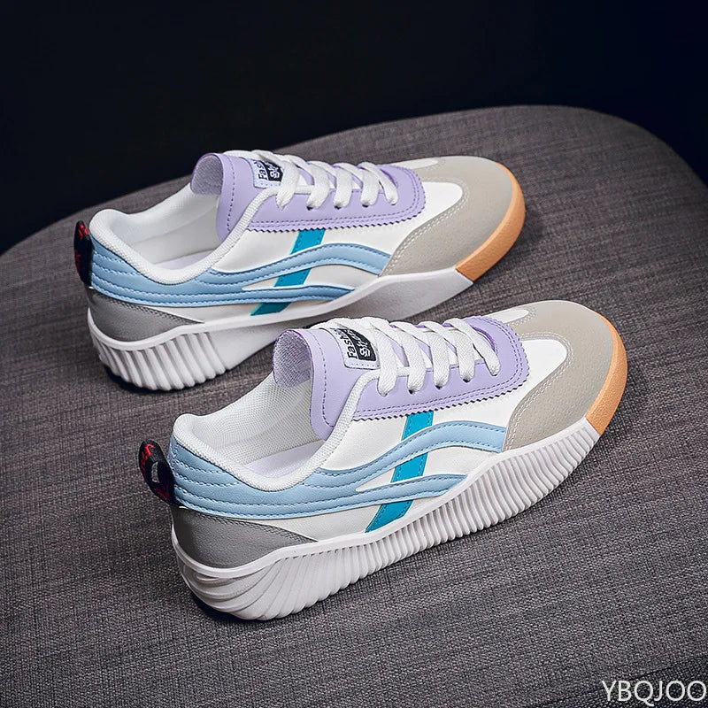 YBQJOO Women's White Sneakers – Breathable Flat Casual Shoes Women's Sneakers Axl