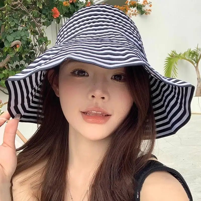 Women's Wide Brim Striped Sun Hat – Lightweight Travel Hat Wide Brim Sun Hat Axl