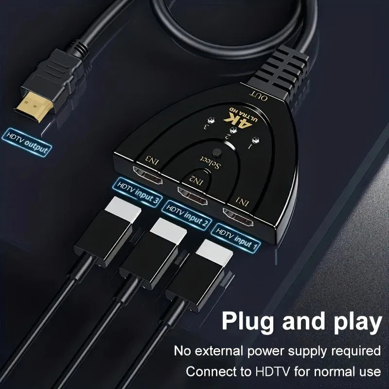 3-Port HDMI Switch 4K 3D – 3 In 1 Out Splitter Hub HDMI Switch Axl
