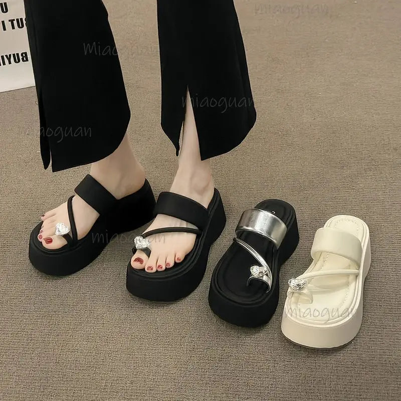 Women's Clip Toe Wedge Sandals – Metal Stripe High Heel Wedge Heel Sandals Axl