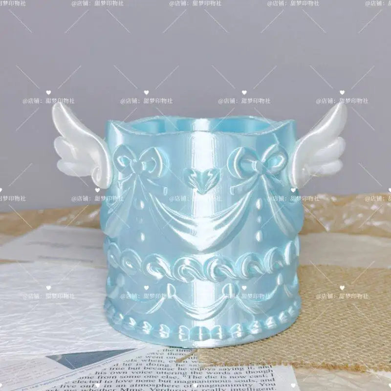 Angel Wings Makeup Brush Holder – Silk Texture Cosmetic Organizer Cosmetic Brush Organizer Axl blue