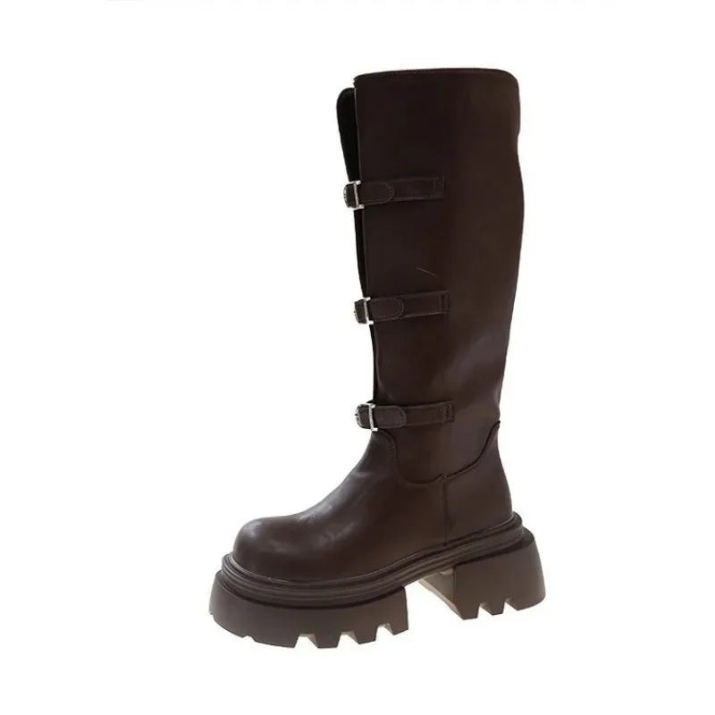 Women's Knee-High Knight Boots | British Style Thick Sole Knee-High Boots Axl
