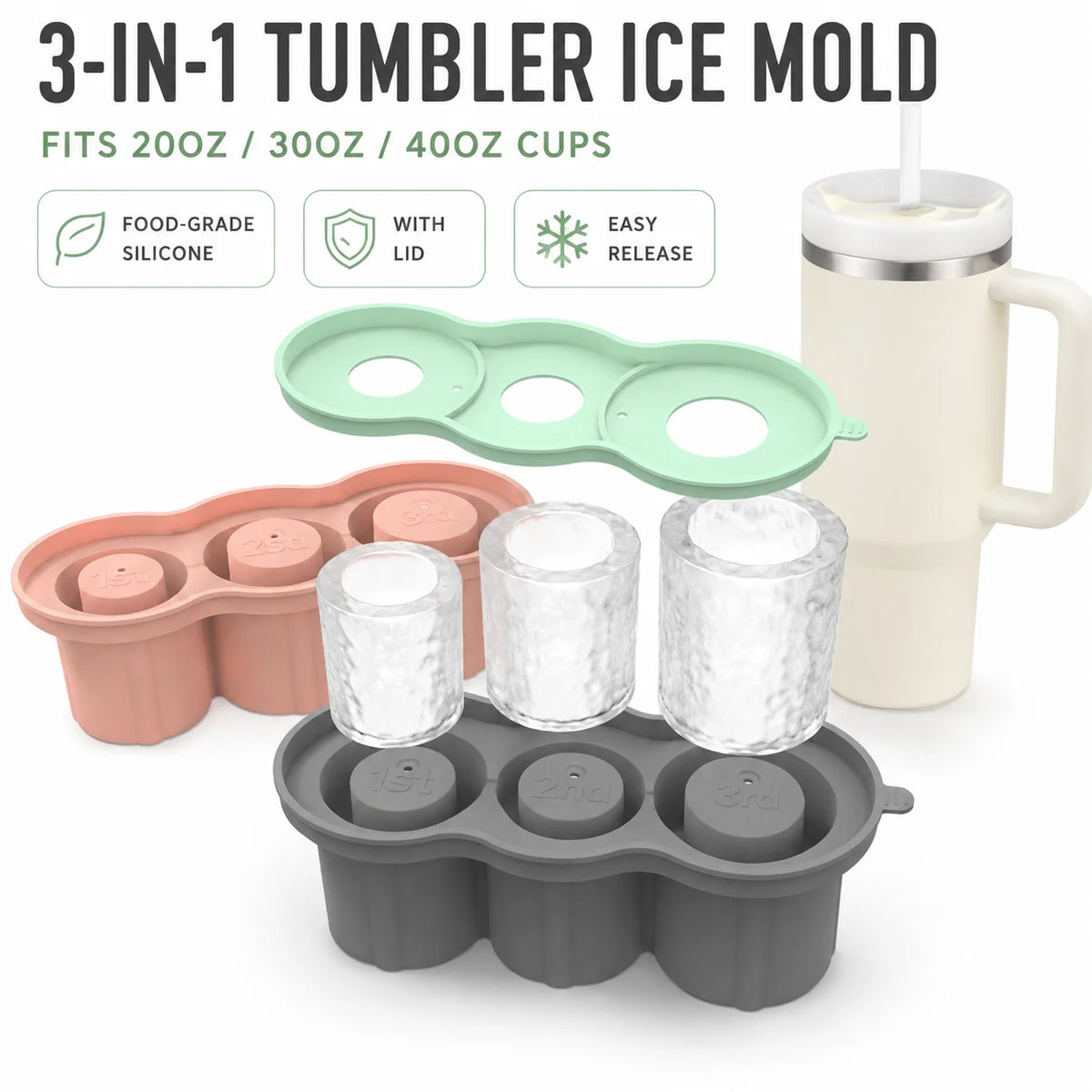 Silicone Ice Tray with Lid – Fits Stanley 40oz 30oz Tumbler Silicone Ice Mold Axl