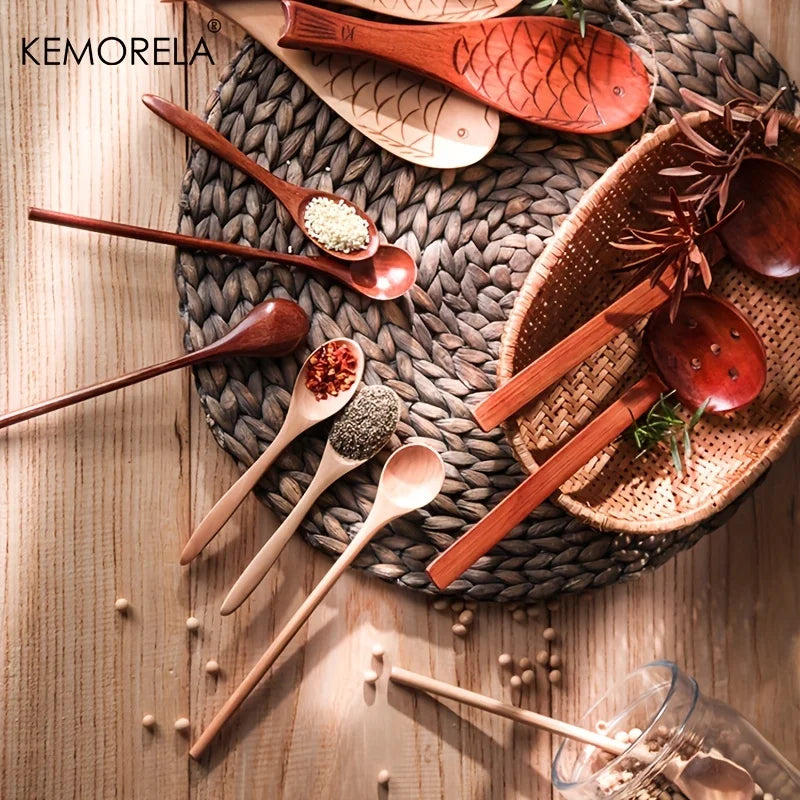 Wooden Tea & Coffee Spoons Set | Honey Dessert Stirrer Wooden Spoon Set Axl