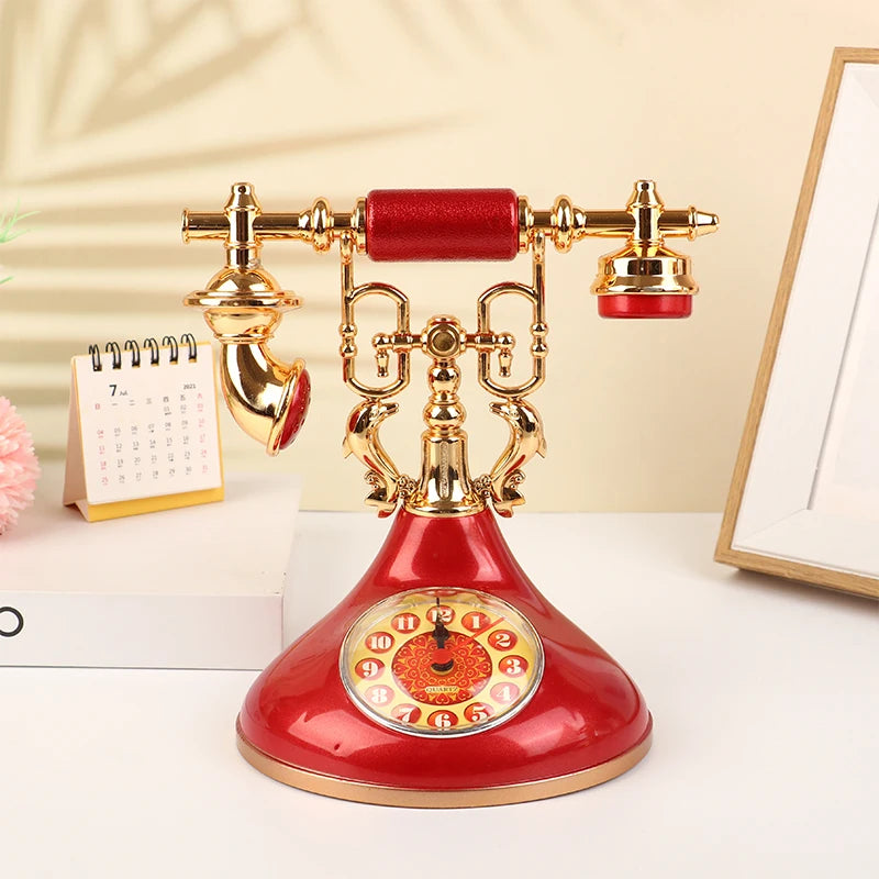 Retro Telephone Model Alarm Clock – Vintage Desktop Decor Decorative Alarm Clock Axl Red