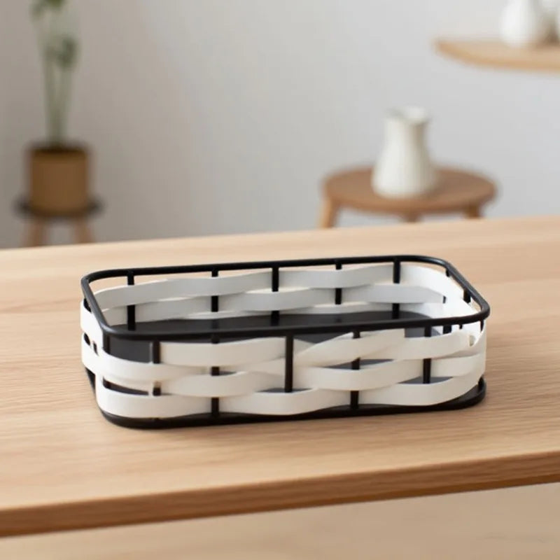 Light Luxury Metal & Leather Storage Tray | Modern Home Décor Decorative Storage Tray Axl