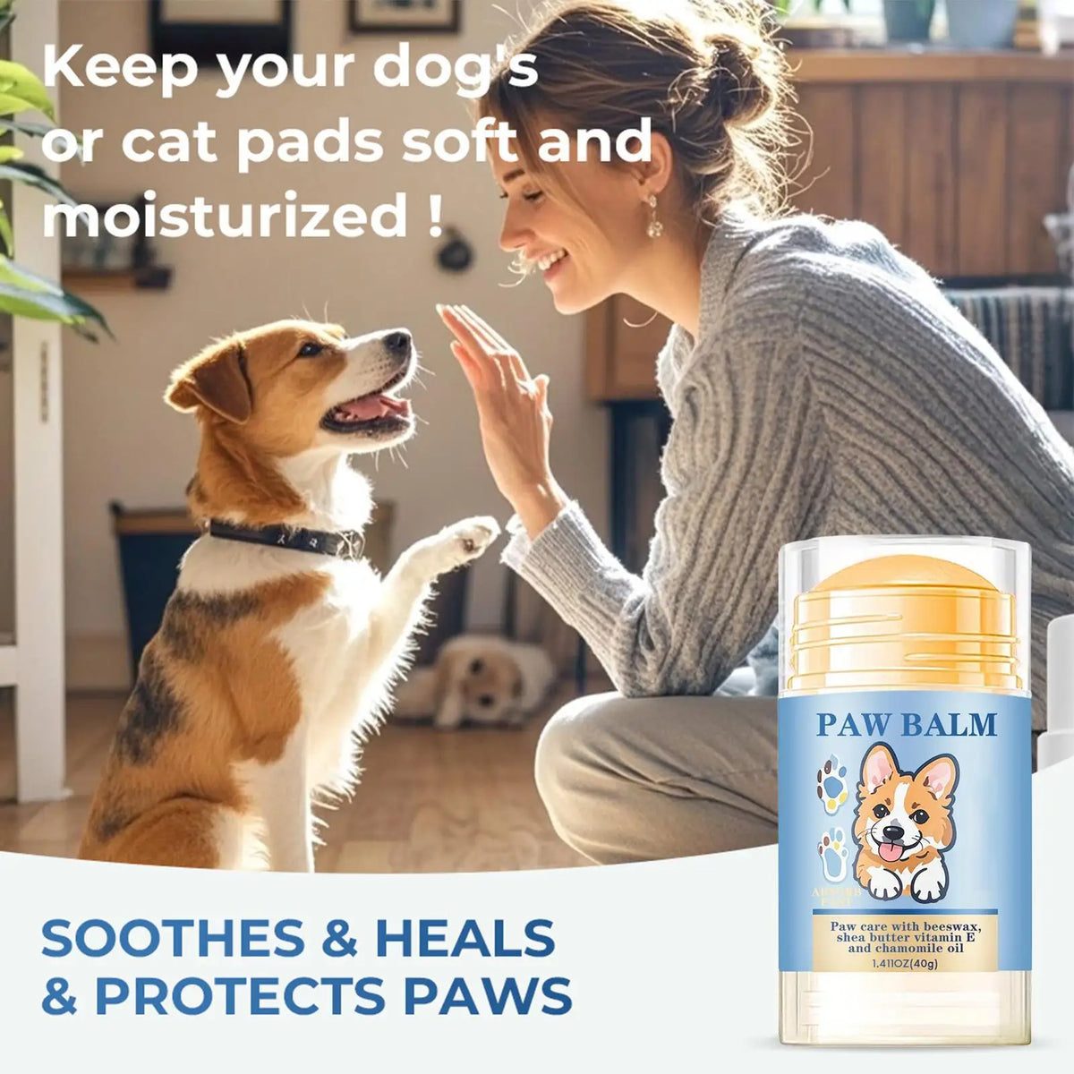 Dog & Cat Paw Balm 40g – Natural Moisturizing Wax Cream Pet Paw Balm Axl