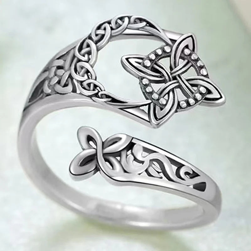 Huitan Celtic Knot Adjustable Ring | Antique Silver Women Fashion Ring Axl T1382 resizable