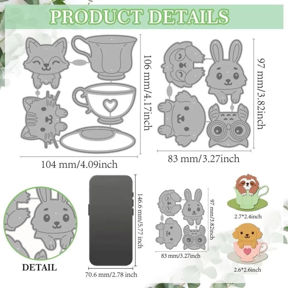 Teacup Animals Metal Cutting Dies – DIY Embossing Stencils Metal Cutting Dies Axl