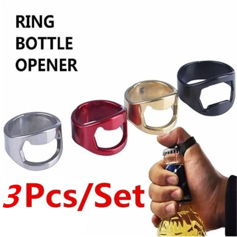 Stainless Steel Finger Ring Bottle Opener Set – 3 Pack Ring Bottle Opener Axl