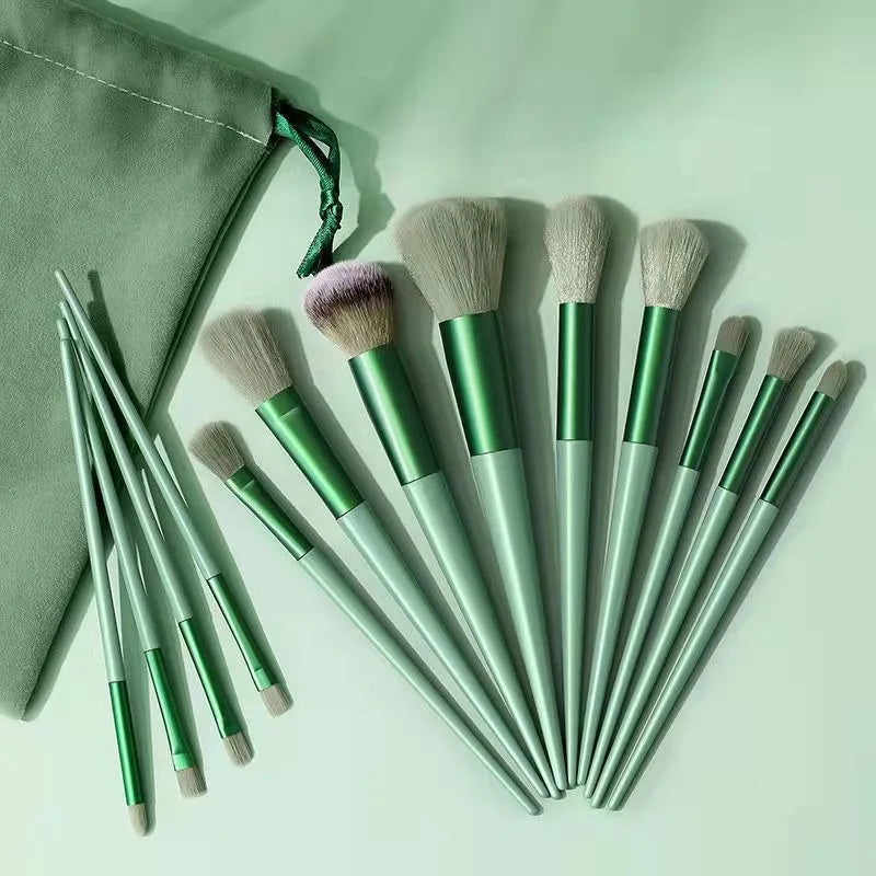 Professional Makeup Brush Set – Kabuki, Powder & Eyeshadow Makeup Brush Set Axl 13pcs-green-1set