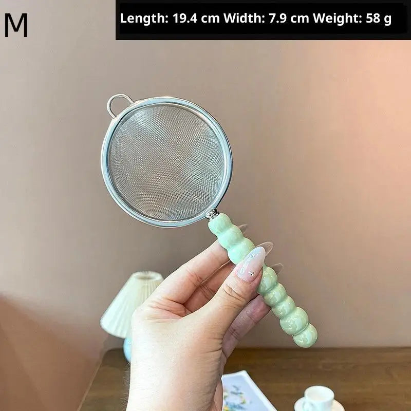Tea Strainer with Pearl Ceramic Handle – Fine Mesh Sieve Tea Strainer Axl Green M