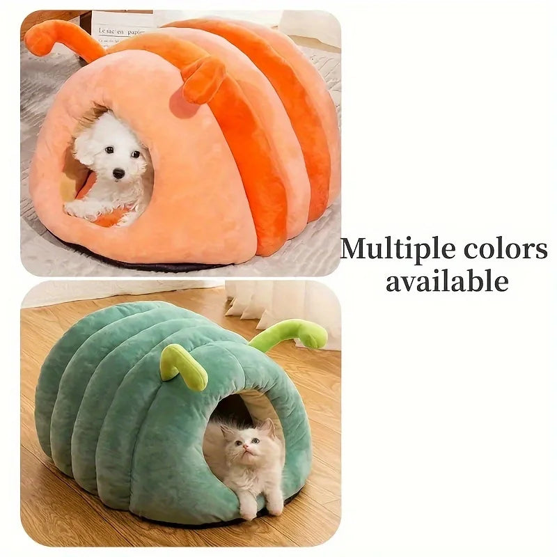 KEMORELA Caterpillar Cat Bed – Warm, Washable Semi-Enclosed House Cat Bed House Axl