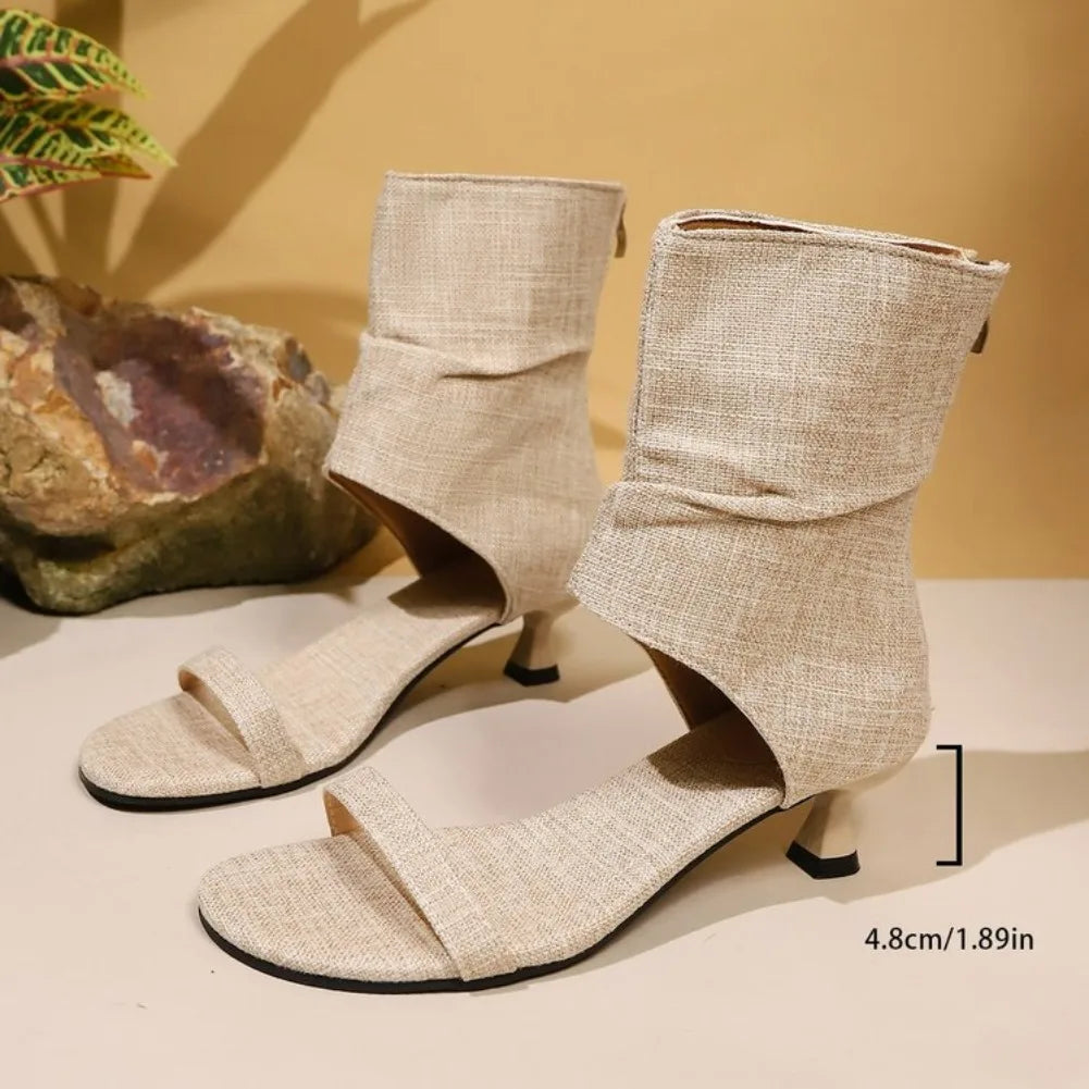 VKJF Women's Roman Gladiator Sandal Boots | Kitten Heel Open Toe Gladiator Sandal Boots Axl