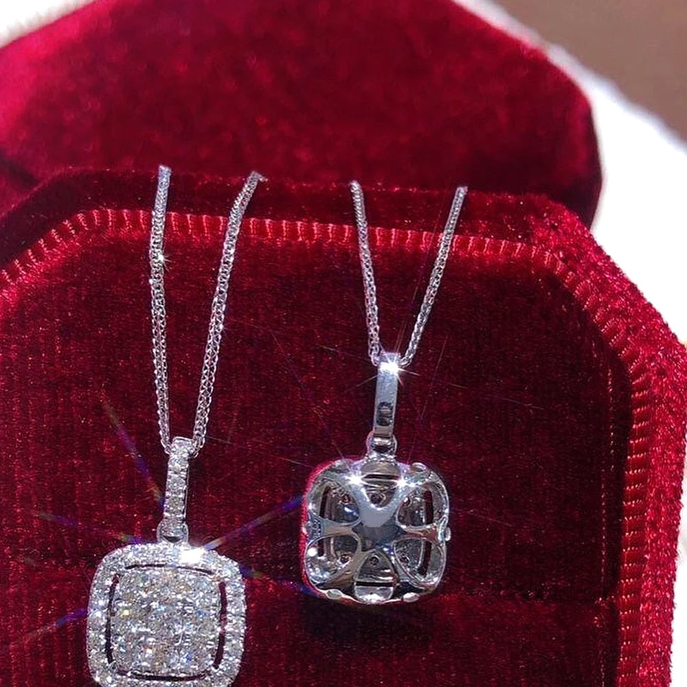 Huitan Square CZ Pendant Necklace – Silver Fashion Jewelry Pendant Necklace Axl