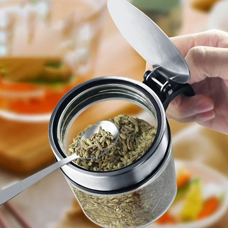 Glass Spice Jar with Stainless Steel Lid & Spoon | KEMORELA Glass Spice Jar Axl