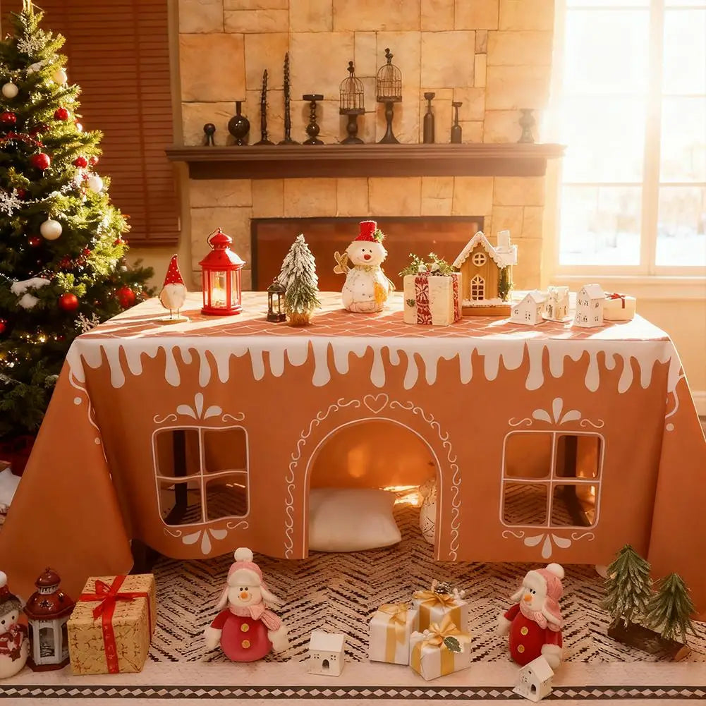 Gingerbread House Christmas Tablecloth | Festive Holiday Decor Christmas Tablecloth Axl