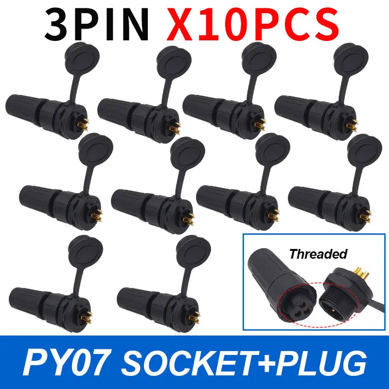 10-Pack IP67 Waterproof 24-Pin Connector Plug & Socket Set Waterproof Electrical Connector Axl 3P Threaded 10pcs